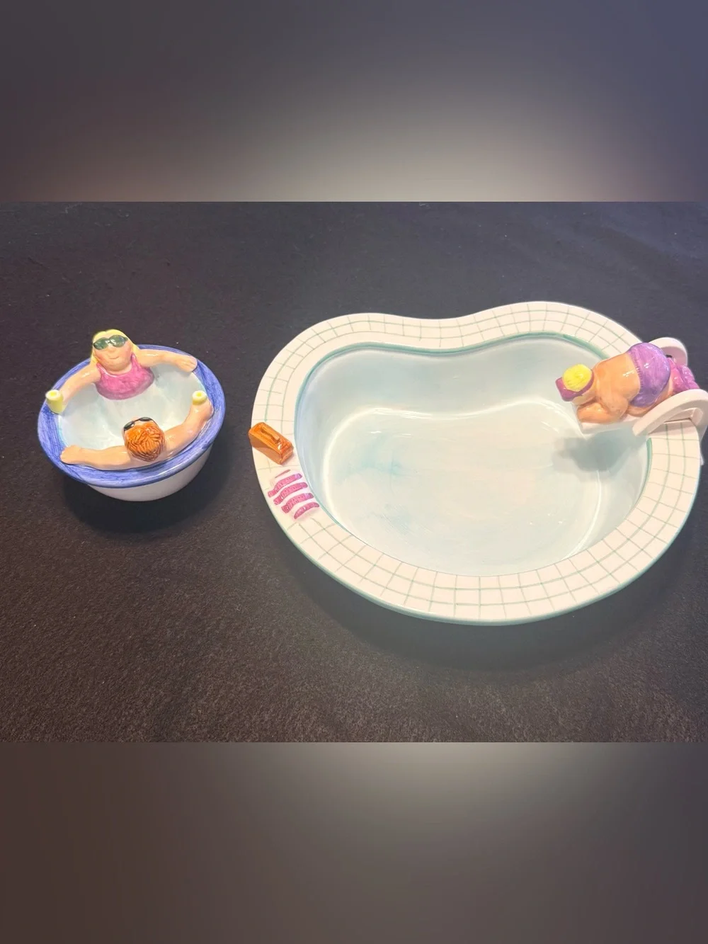 Lotus 1995 Chubby Chip and Dip Bowl Set Swimming Pool Party Ceramic Set
